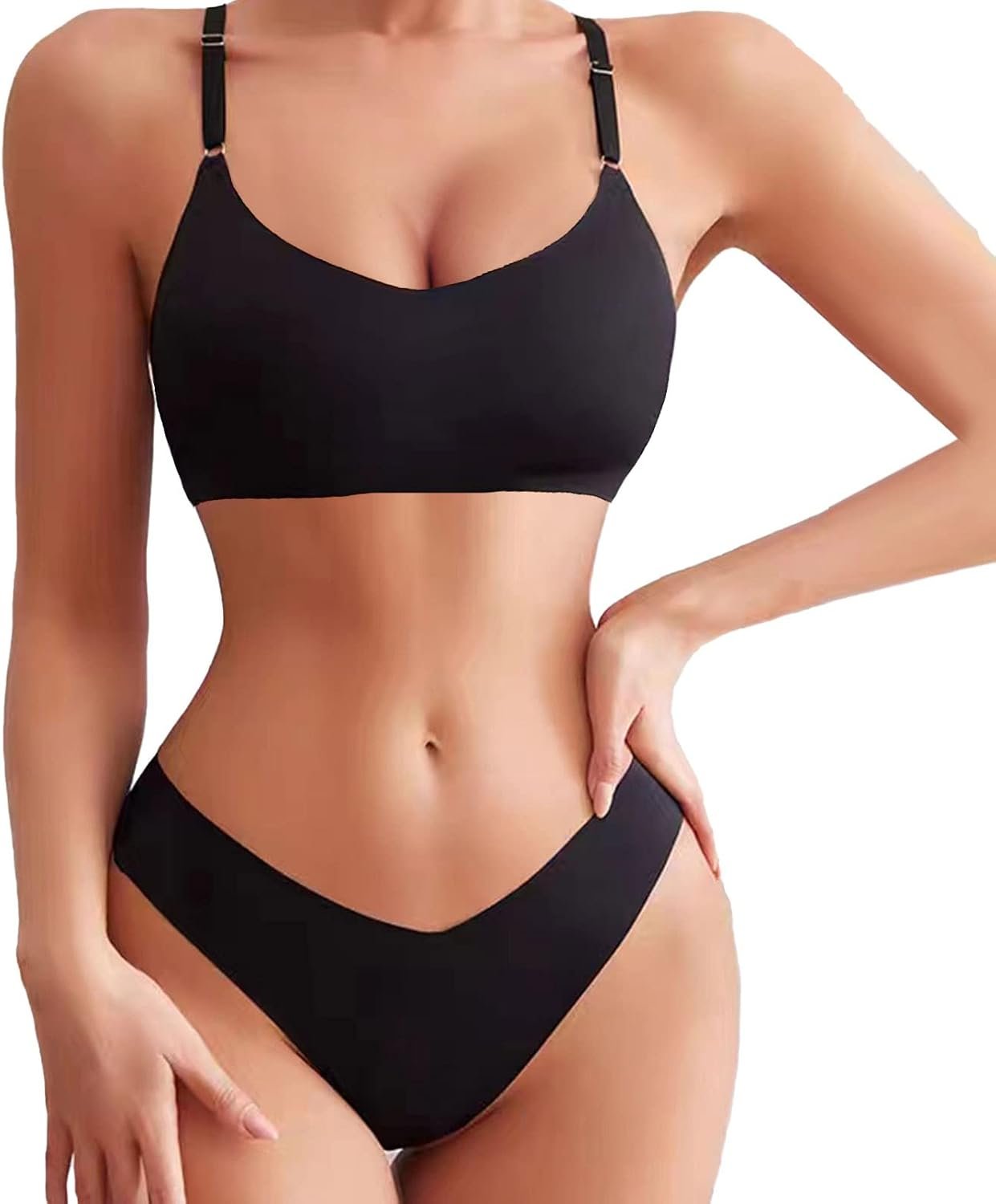 Women's Seamless Sports V-Neck Bra Thong Set
