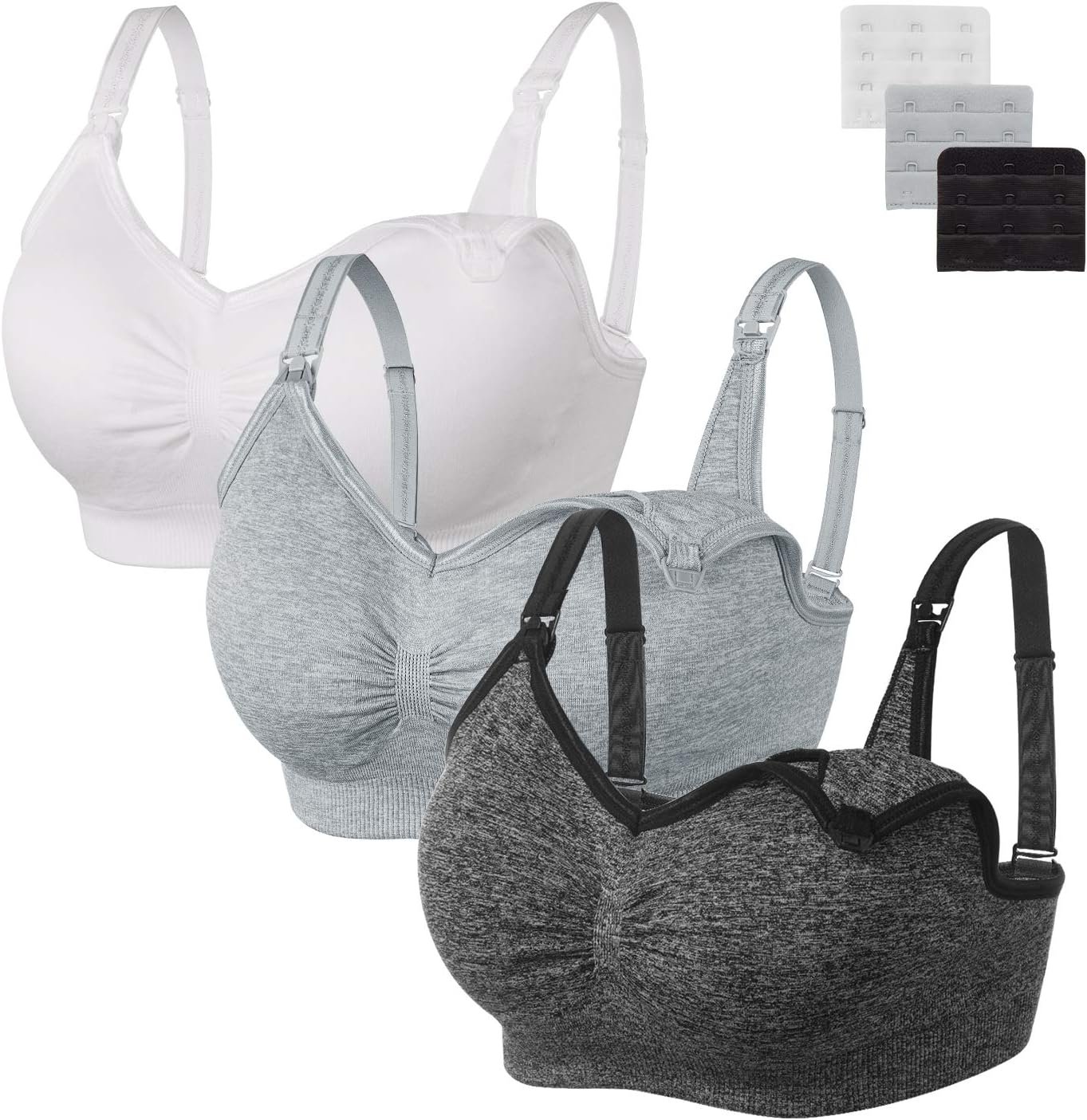 Womens Seamless Sleep Nursing Bra,Breastfeeding Maternity Bra with Remove Bra Pads Extenders Pack of 3