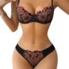 Women's Floral Embroidered Mesh Underwire Push-Up Set